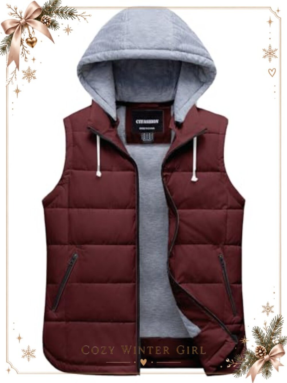Women's Quilted Puffer Vest Winter Sleeveless Zip Jacket Removable Hood